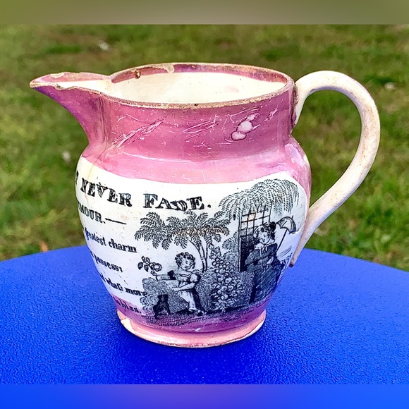 Circa 1805 Pink Lustre Sunderland GOOD HUMOUR Creamer Jug Pitcher - Picture 3 of 16